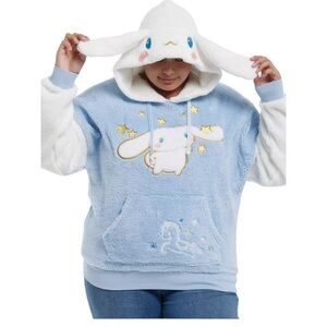 Cinnamoroll Starry Cloud Girls Oversized Fuzzy Hoodie baby blue Plus Size XL